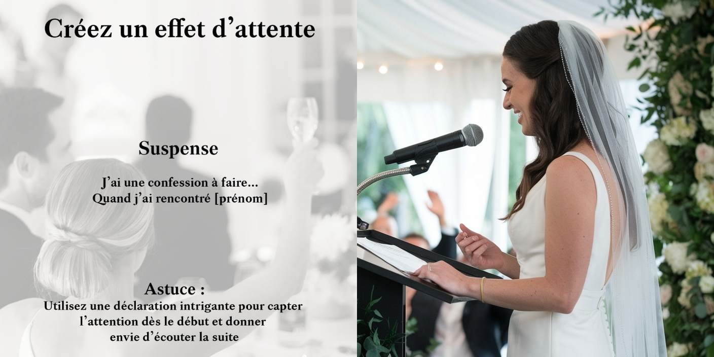 La mariée fait un discours pour son mariage, exprimant ses sentiments devant les invités et son conjoint.